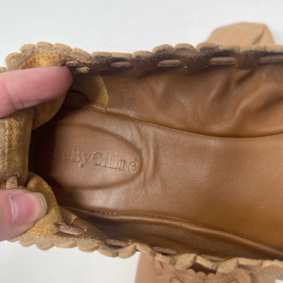 See by Chloe Jane Biscotti Nude Scalloped Leather Ballet Flats - Picture 7 of 8